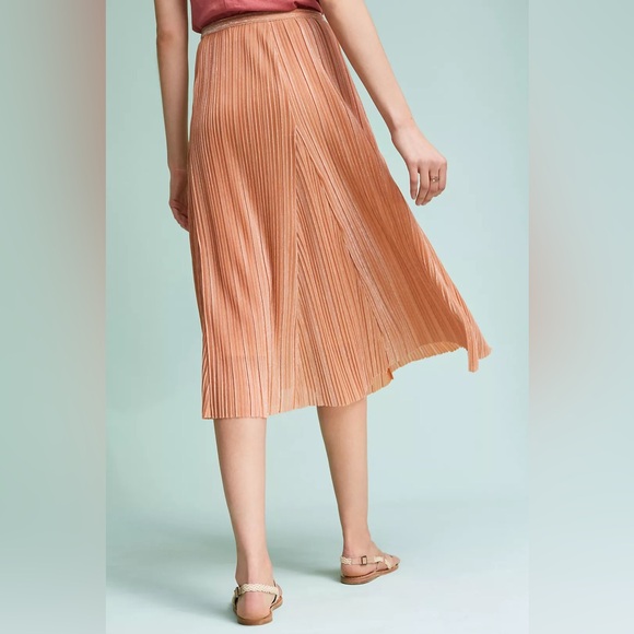 Anthropologie Maeve Ambra Pleated Rose Metallic Midi Skirt Size - Picture 4 of 12